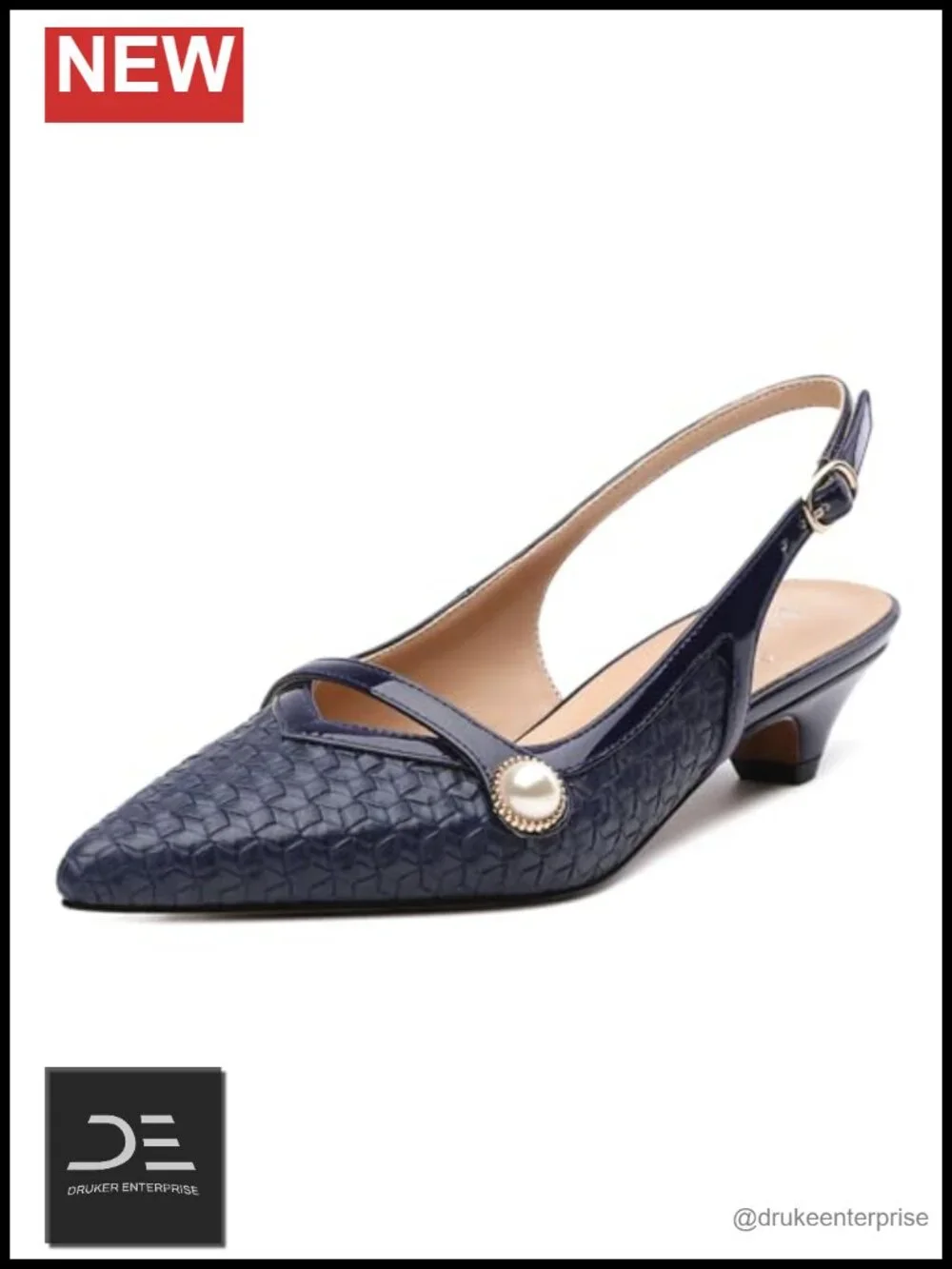Women's Kitten Heel Slingback Pumps, Pointed Toe Low Heels, Mother of Pearl